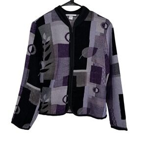 VTG Dressbarn Jacket Womens M Abstract Geometric Full Zip Sweater Patchwork